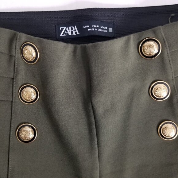 ZARA Size M High Waist Sailor Gold Button Front Pants Stretch Pullon Legging - Picture 7 of 12
